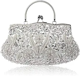 Gets Noble Beaded Sequin Flower Evening Purse Large Clutch Bag Handbag for Women