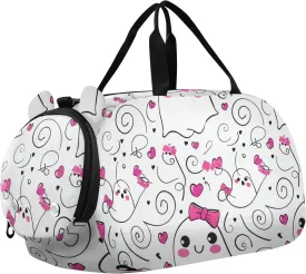 Ghosts Pink Bows Duffle Bag for Girl, Sports Duffle Gym Bags with Shoe Compartment, Personalized Overnight Bag Travel Weekender for Kids