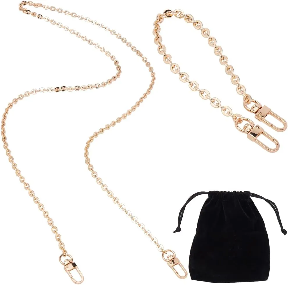 GORGECRAFT 2Pcs 2 Styles Mini Copper Purse Chain Bulk Golden Metal Brass Bag Shoulder Crossbody Thin Decoration Extending Strap Cable Chains for Handbag Wallet Clutch Comfortable Flat Straps DIY Craft