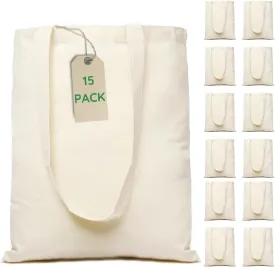 Greenmile Canvas Tote Bags Bulk 15 Pack - 15x16.5 Inch - 6 oz - Large Plain Canvas Tote Bags Premium Reusable Grocery Bags, Thick Shopping Bags for Arts & Craft DIY Promotion