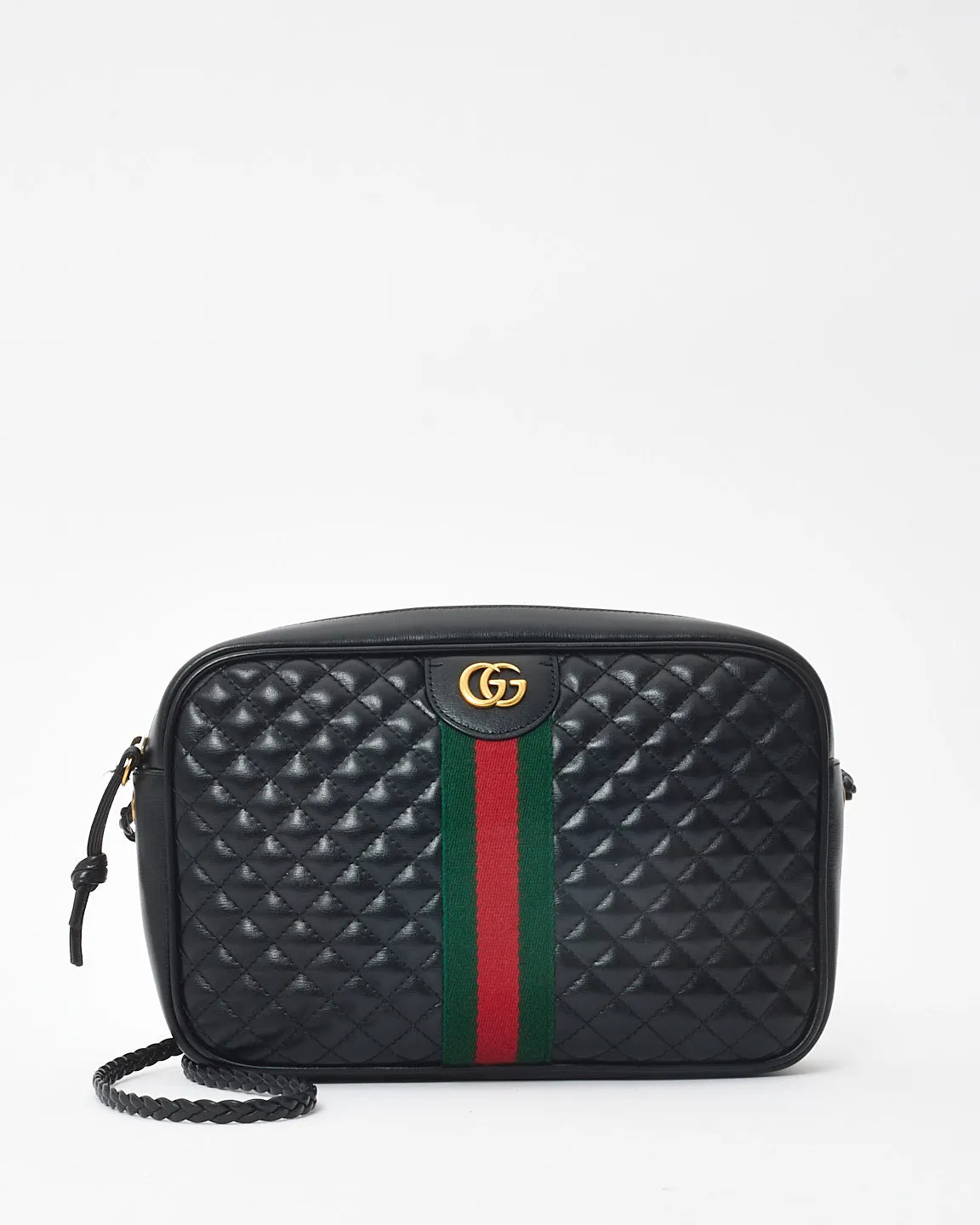Gucci Black Leather Marmont Web Trapuntata Crossbody Camera Bag