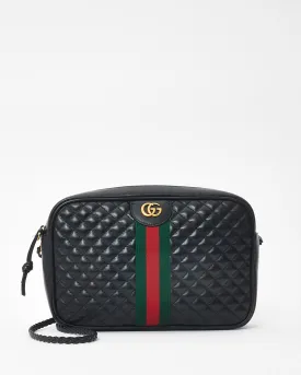 Gucci Black Leather Marmont Web Trapuntata Crossbody Camera Bag