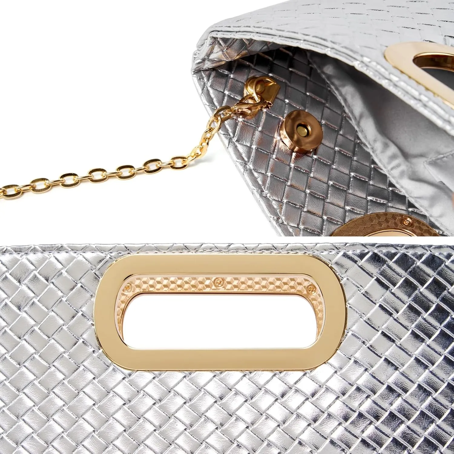 Gurina Woven Texture PU Clutch Purse for Women - Sleek Evening Bag, Perfect for Formal Events, Weddings & Cocktail Parties