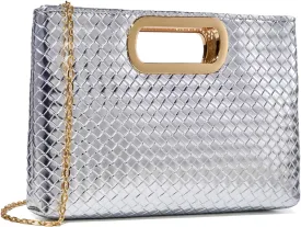 Gurina Woven Texture PU Clutch Purse for Women - Sleek Evening Bag, Perfect for Formal Events, Weddings & Cocktail Parties