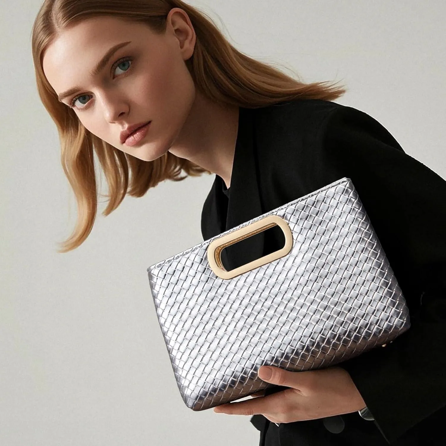Gurina Woven Texture PU Clutch Purse for Women - Sleek Evening Bag, Perfect for Formal Events, Weddings & Cocktail Parties