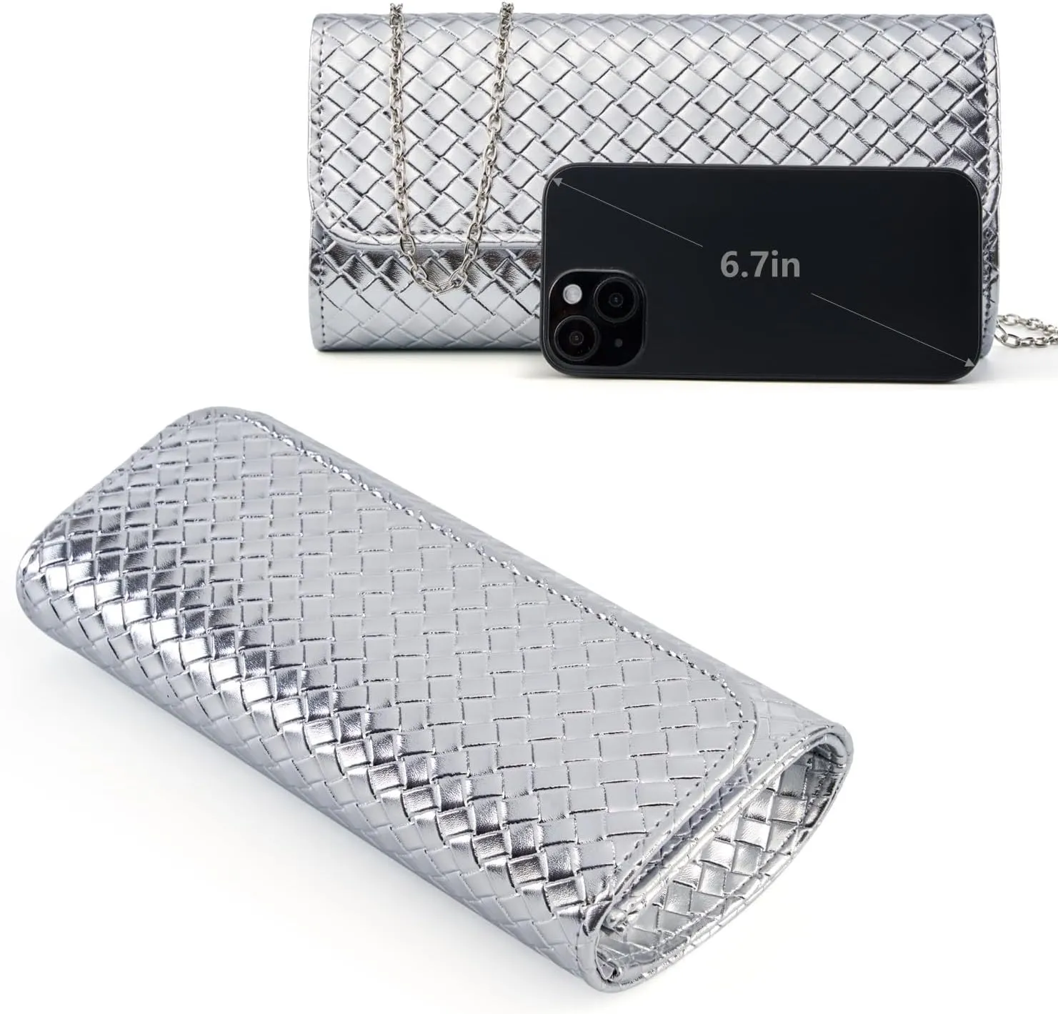 Gurina Woven Texture PU Clutch Purse for Women - Sleek Evening Bag, Perfect for Formal Events, Weddings & Cocktail Parties