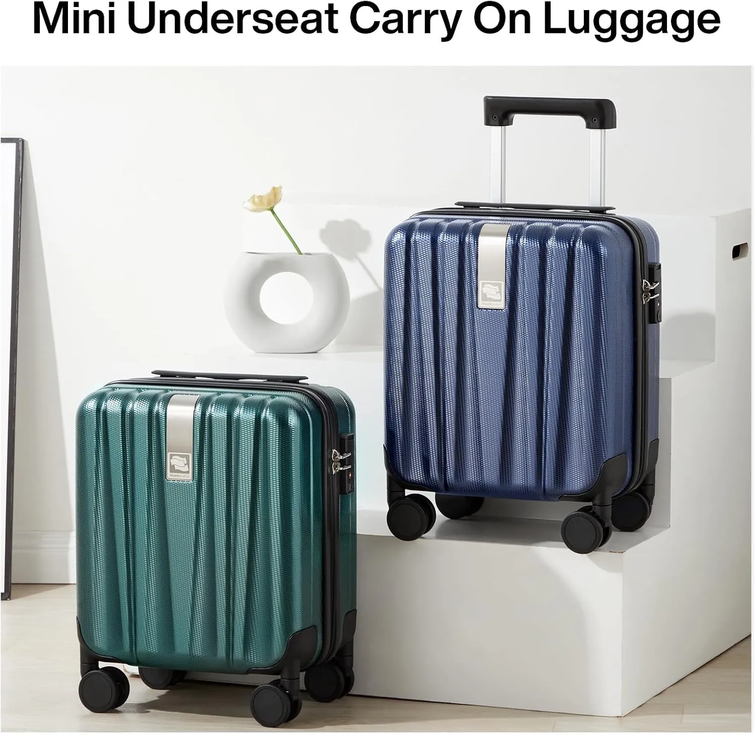 Hanke 14 Inch Underseat Carry On Luggage with Wheels Hard Shell Suitcases Lightweight Small Luggage for Weekender Mini Suitcase Carry On Bag Travel Luggage for Travel Rolling Suitcase.(Blackish Green)