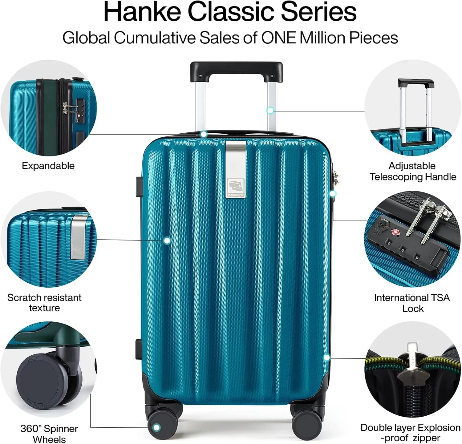 Hanke 29 Inch Expandable Checked Luggage Lightweight PC Hard Shell Luggage Suitcases with Wheels Tsa Luggage Rolling Large Suitcase Travel Luggage Bag for Study Abroad.(Caribbean Blue)