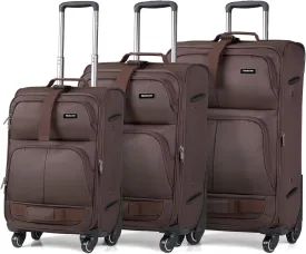 Hanke 3 piece luggage set Softside Expandable luggage with tsa lock,Coffee20/24/28