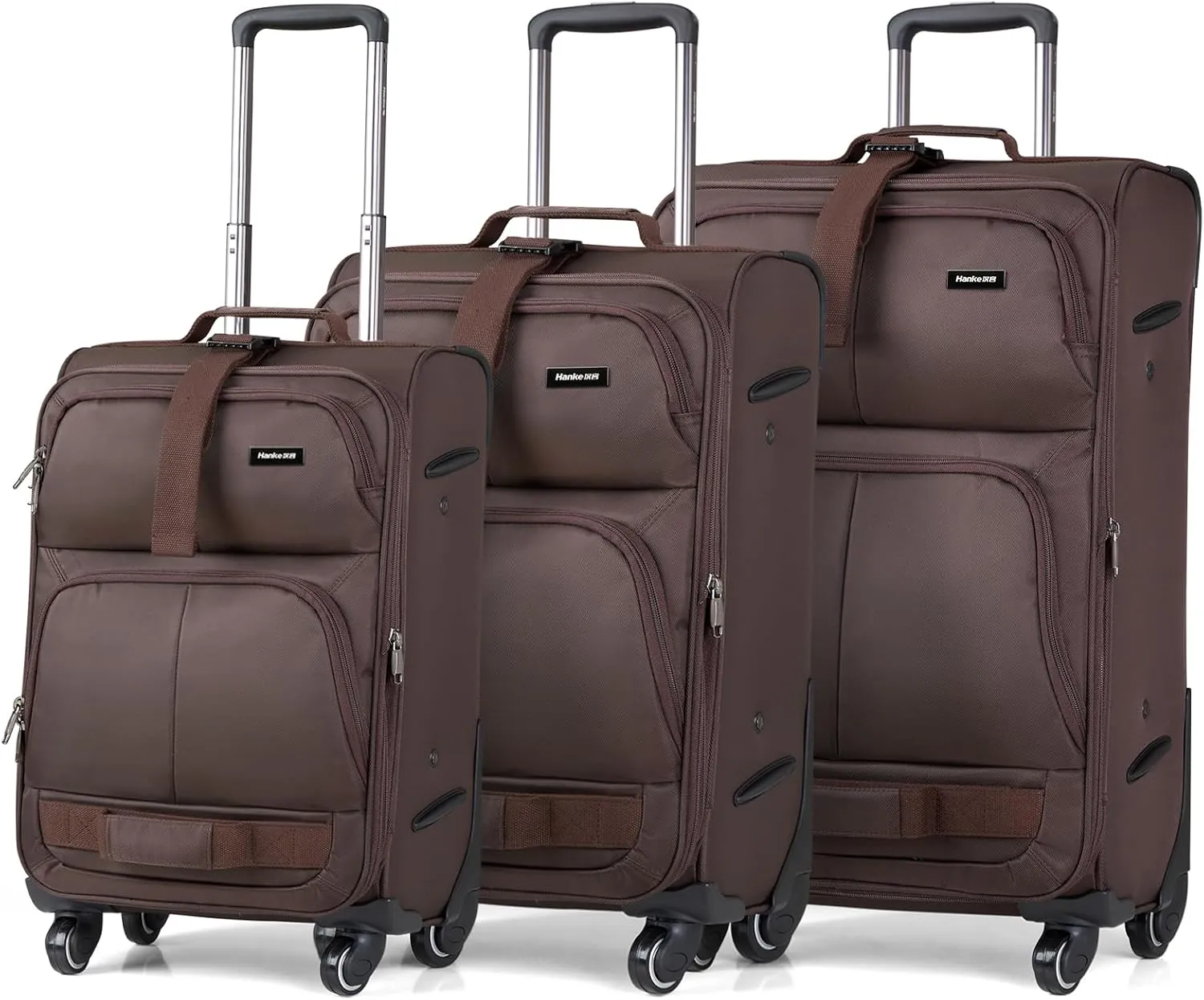 Hanke 3 piece luggage set Softside Expandable luggage with tsa lock,Coffee20/24/28