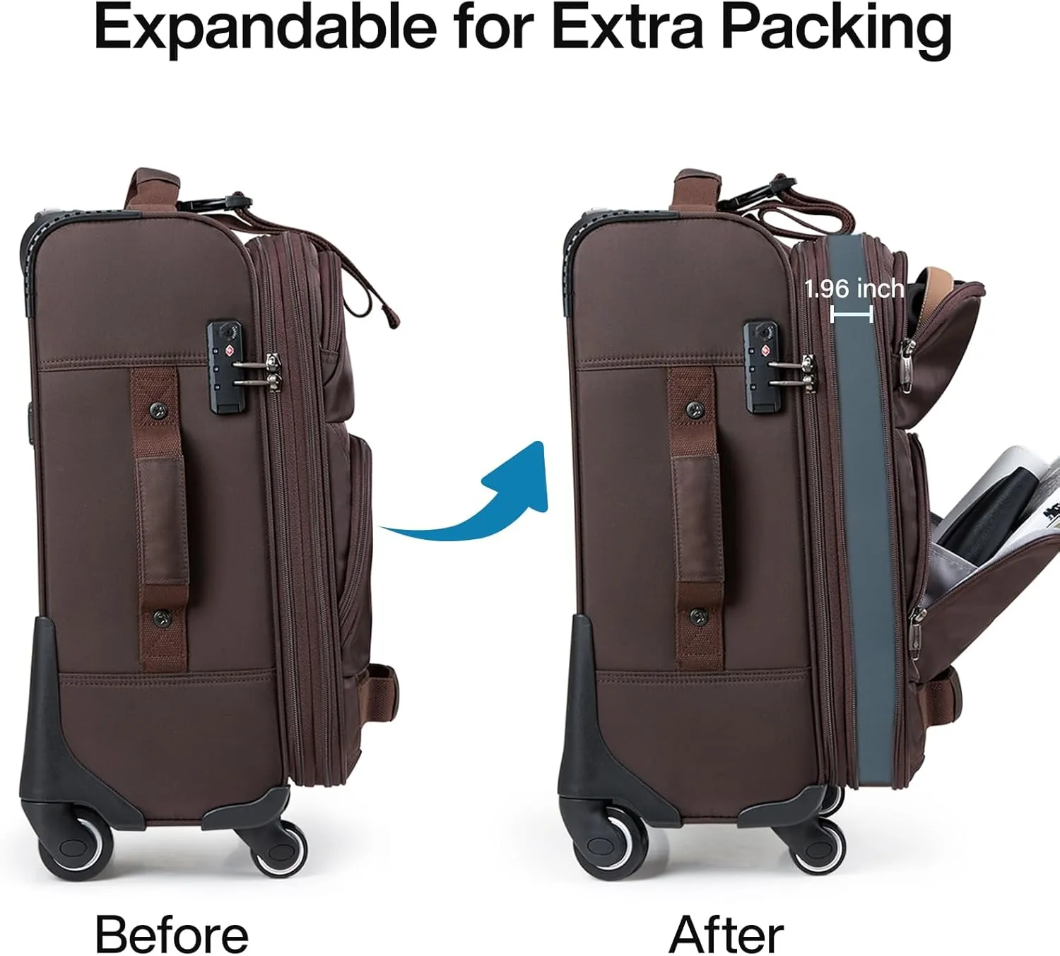 Hanke 3 piece luggage set Softside Expandable luggage with tsa lock,Coffee20/24/28