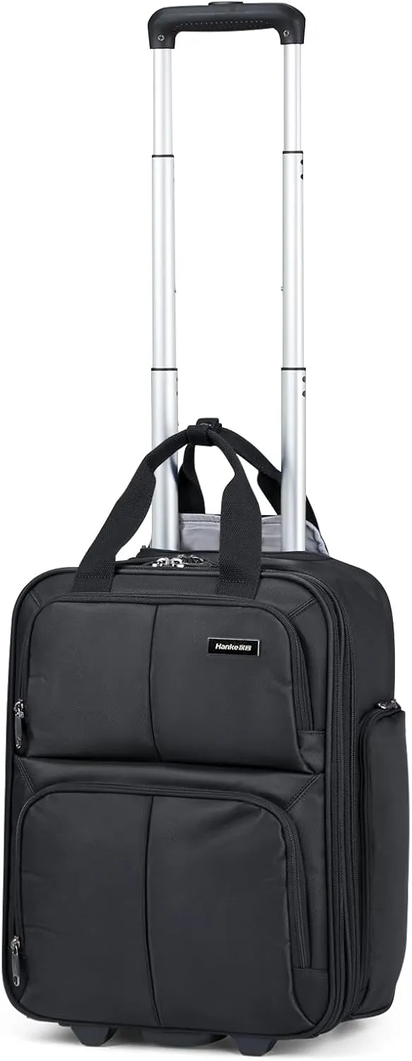 Hanke Softside Underseat Carry On Luggage with Wheels,Travel Luggage Rolling Bag Small SuitcaseBlack, Underseater 16-Inch
