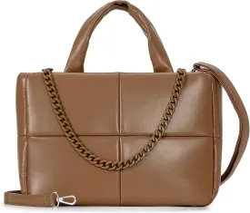 Herald Puffer Tote Bag for Women, Soft PU Leather Puffy Quilted Shoulder Crossbody Purse with Adjustable Strap & Chain