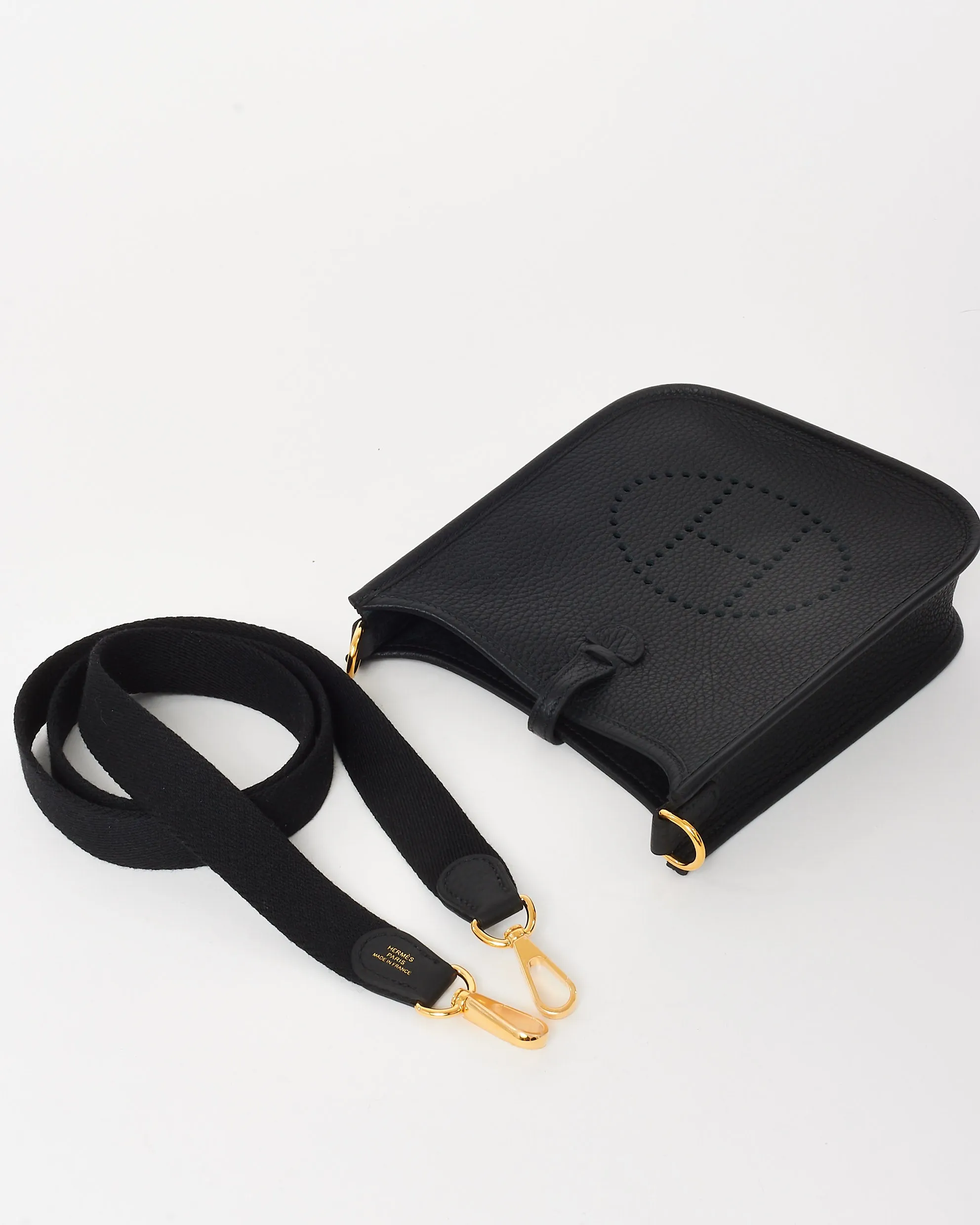 Hermès Black Clemence Leather Mini Evelyne (TPM) Crossbody GHW