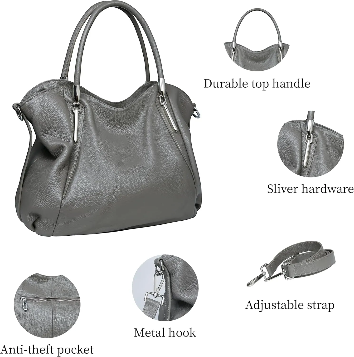 HESHE Genuine Leather Purses and Handbags for Women Shoulder Bags Tote Handbag Ladies Designer Hobo Satchel Crossbody Bag