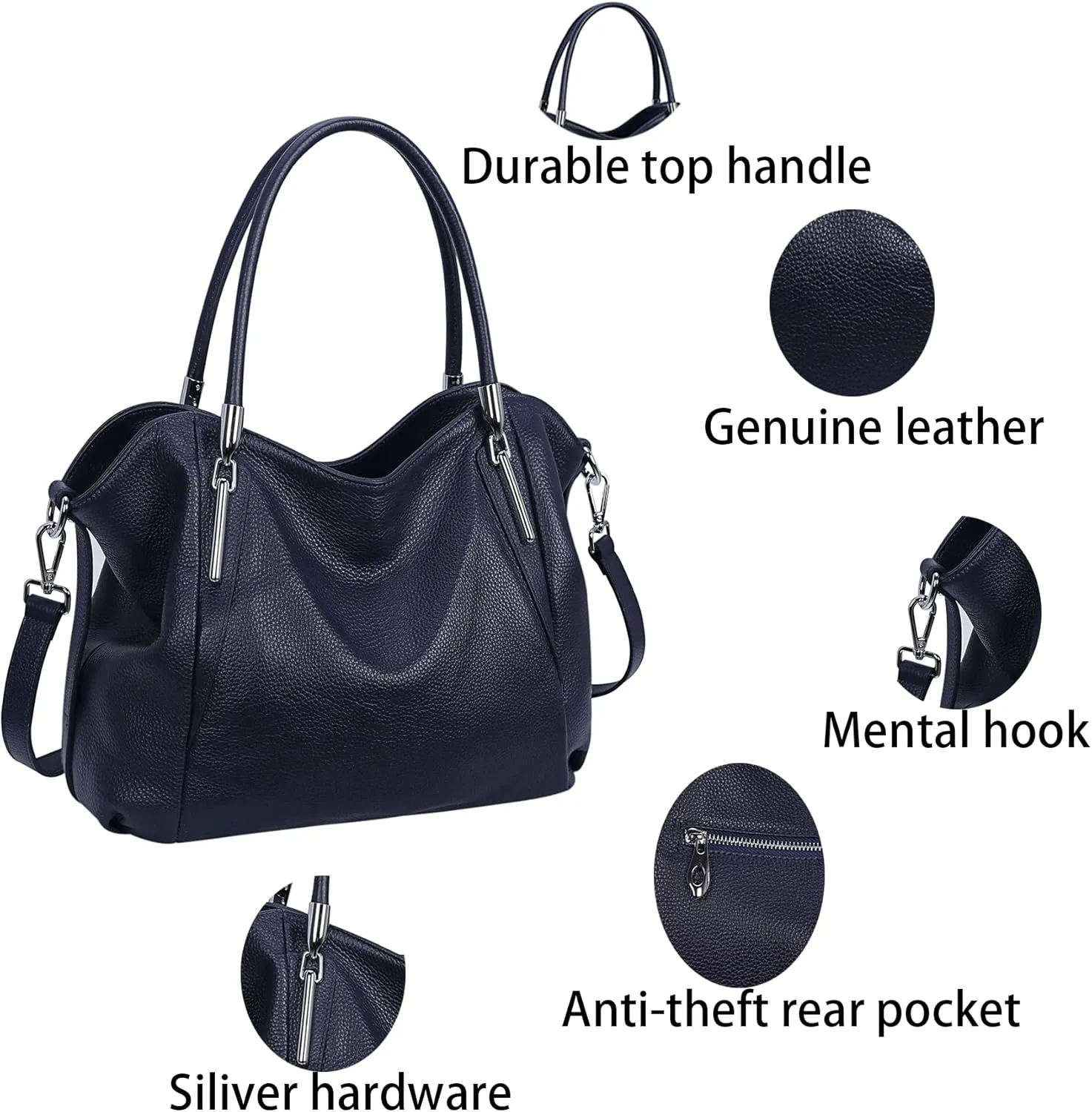 HESHE Genuine Leather Purses and Handbags for Women Shoulder Bags Tote Handbag Ladies Designer Hobo Satchel Crossbody Bag