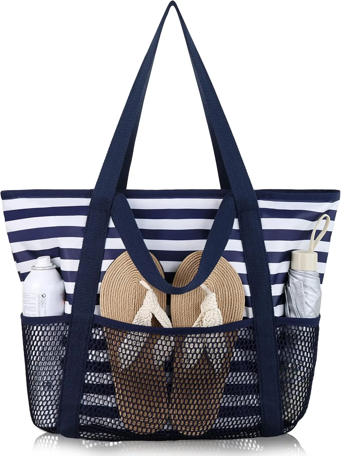 HOMESPON Beach Bag Large Waterproof Sandproof Foldable Tote for Women with Zipper Mesh Pockets for Pool Swim Travel Everyday