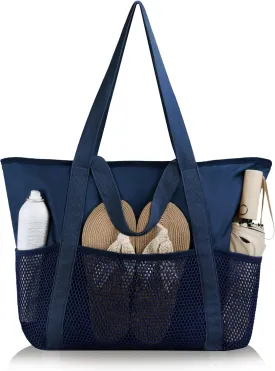 HOMESPON Beach Bag Large Waterproof Sandproof Foldable Tote for Women with Zipper Mesh Pockets for Pool Swim Travel Everyday