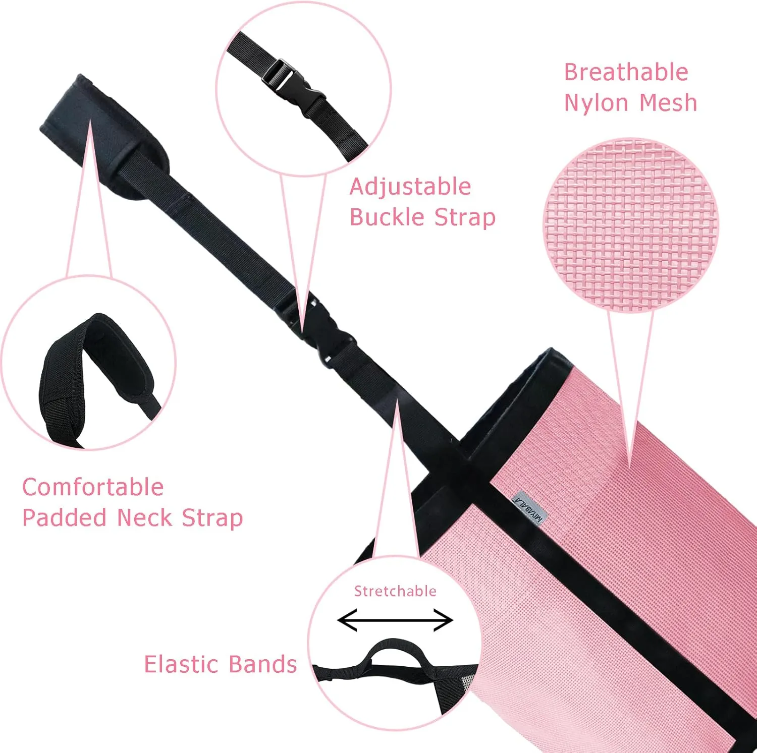 Horse Feed Bag, Nylon Mesh Grain Horse Feed Bucket with Adjustable Strap Comfortable Neck Pad Nose Pad and Waterproof Bottom (Pink 1P)