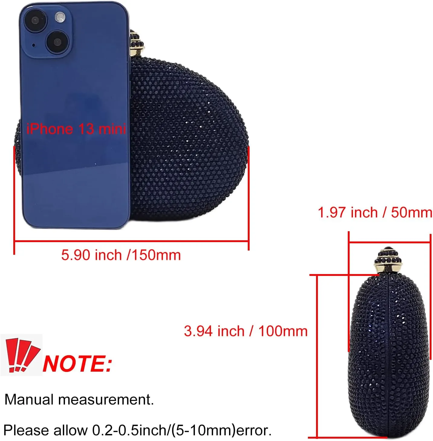 HUANG ZHUANG Egg Shape Crystal Clutch Purse Rhinestone Evening Bag for Women Party Wedding Cute Handbag