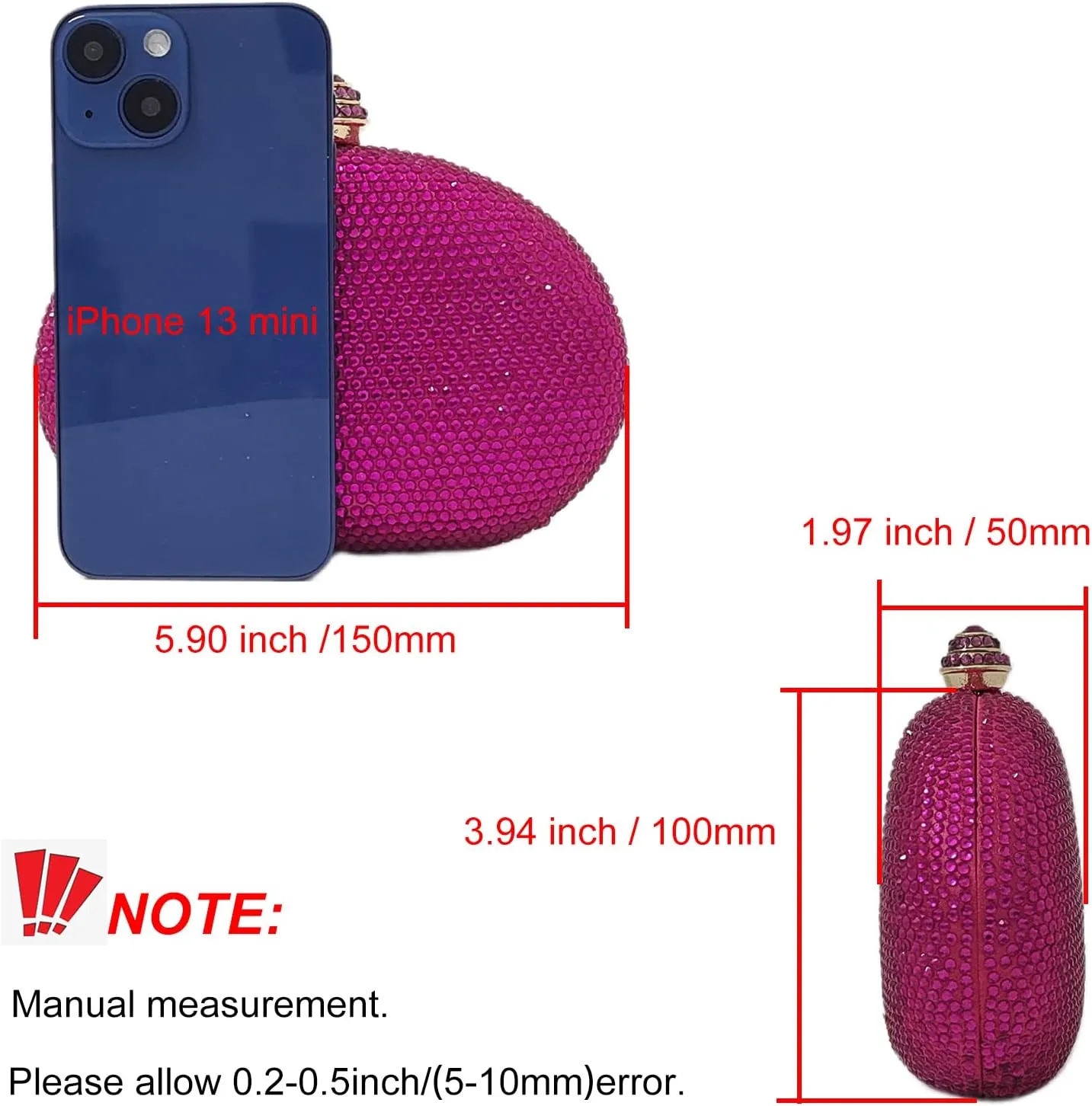HUANG ZHUANG Egg Shape Crystal Clutch Purse Rhinestone Evening Bag for Women Party Wedding Cute Handbag