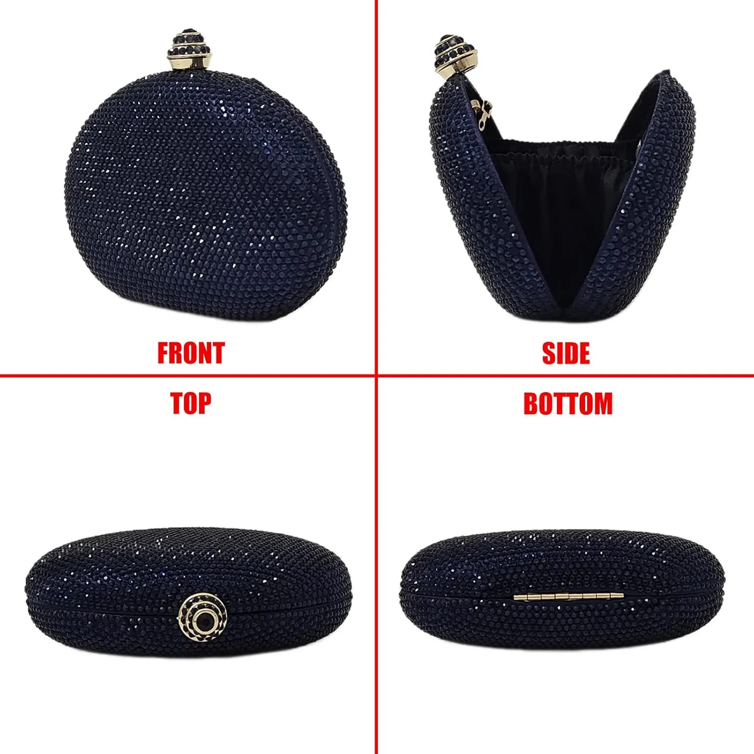 HUANG ZHUANG Egg Shape Crystal Clutch Purse Rhinestone Evening Bag for Women Party Wedding Cute Handbag