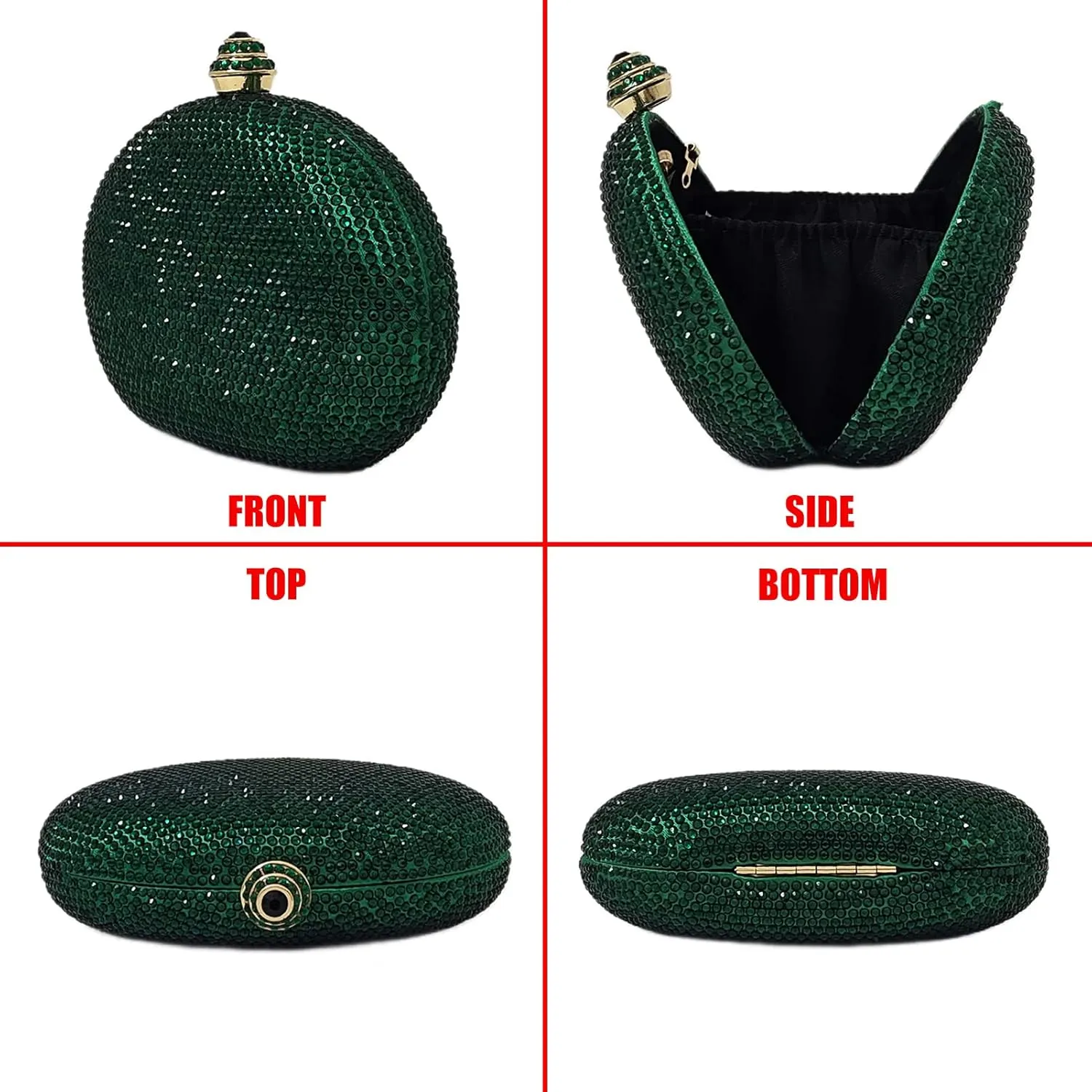 HUANG ZHUANG Egg Shape Crystal Clutch Purse Rhinestone Evening Bag for Women Party Wedding Cute Handbag