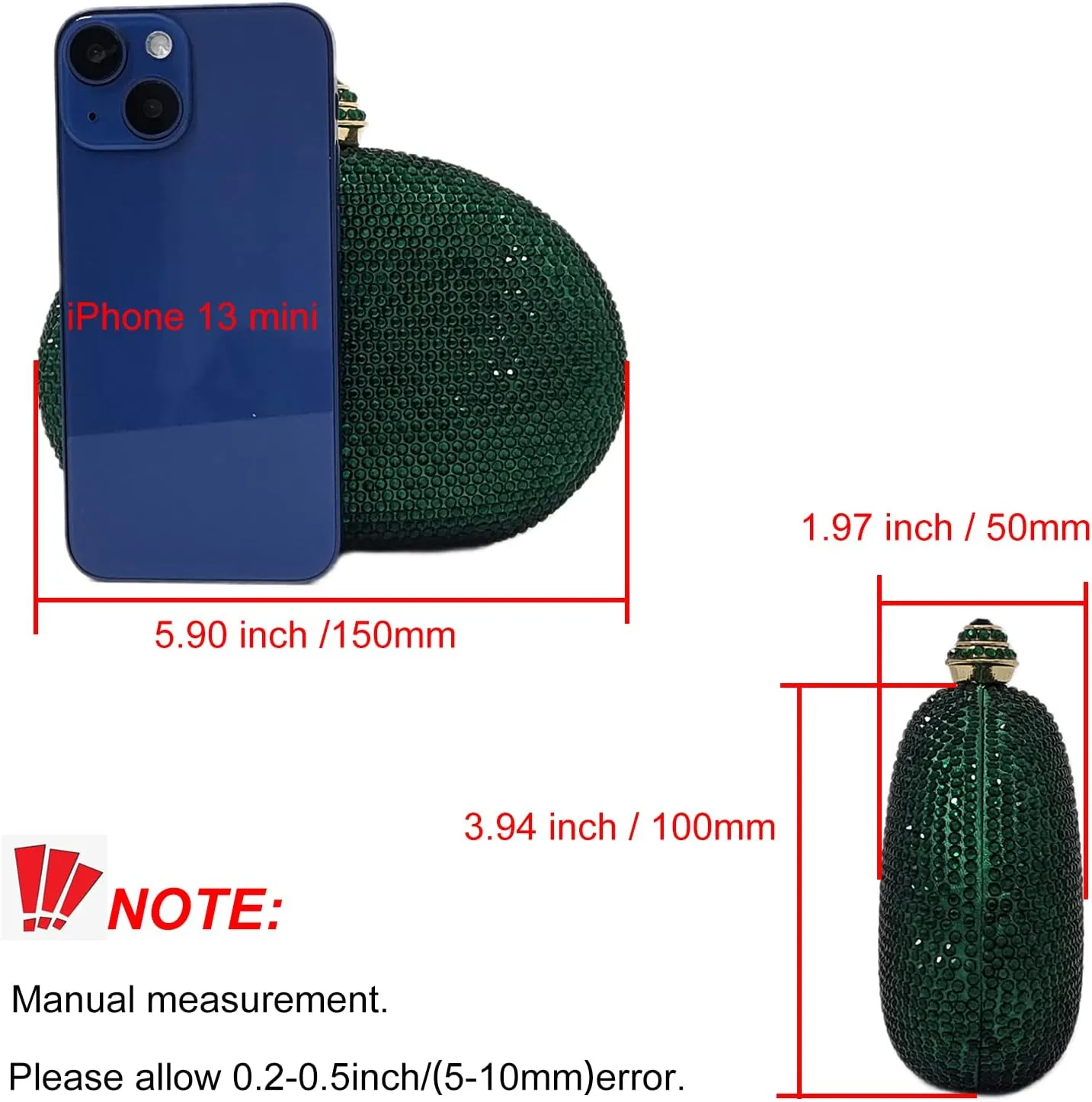 HUANG ZHUANG Egg Shape Crystal Clutch Purse Rhinestone Evening Bag for Women Party Wedding Cute Handbag