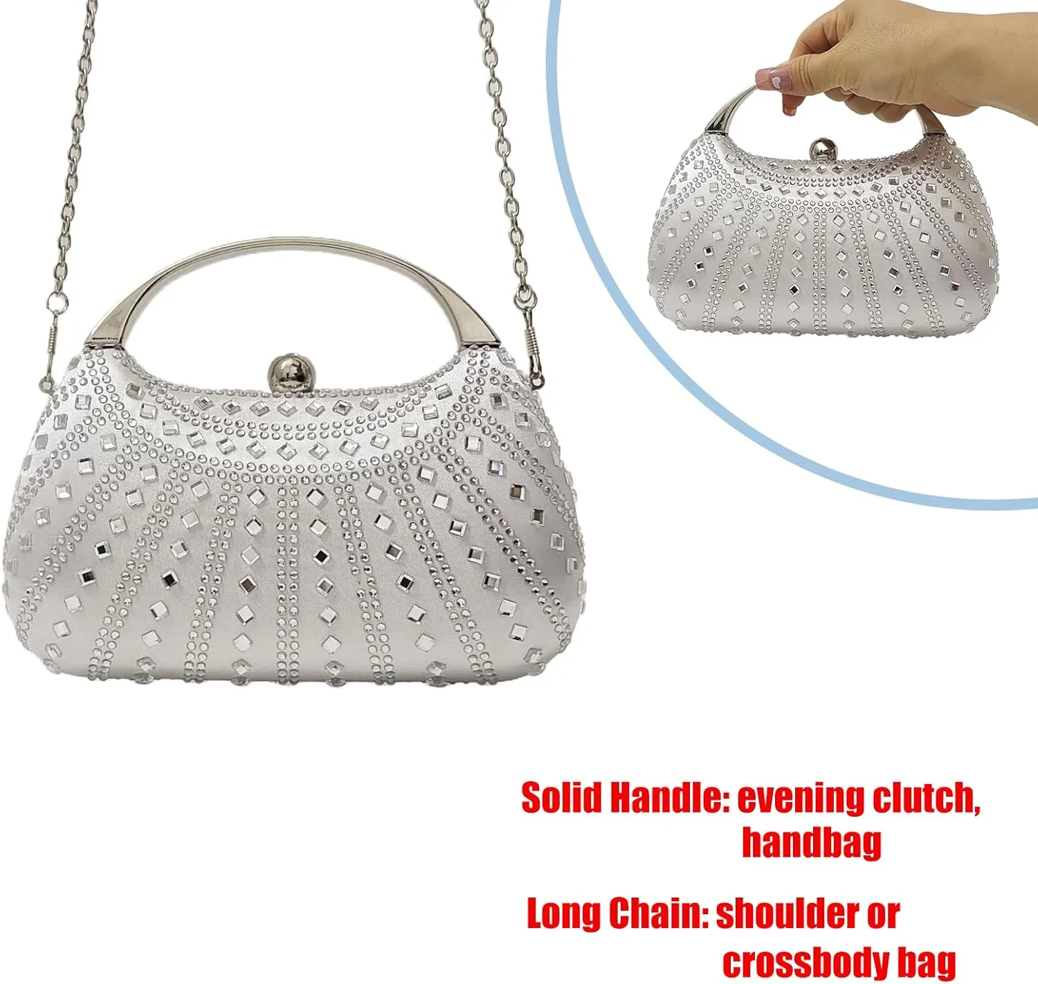 HUANG ZHUANG Elegant Crystal Clutch Rhinestone Handbags For Women Party Purse Wedding Prom Sparkly Bag