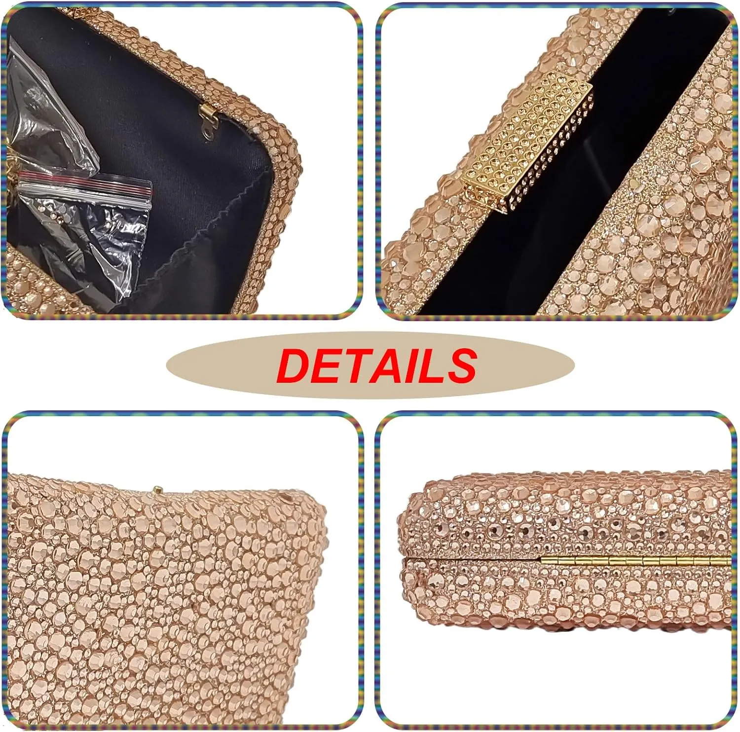 HUANG ZHUANG Women Evening Handbag Sparkly Rhinestone Clutch Handbags Crystal Purse Gem Party Purse Wedding Evening Bag