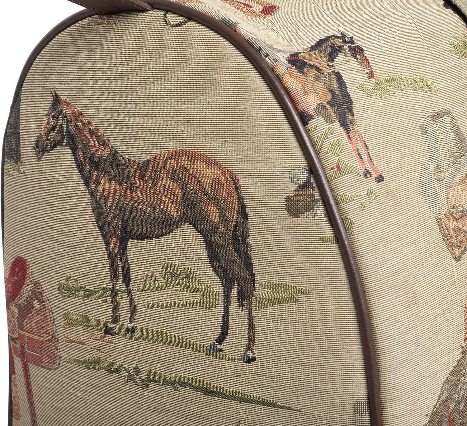 Huntley Equestrian 02135 Western Tapestry English Design Duffle Bag Lightweight Patterned Cotton Heavy Duty Handles Center Zipper Reinforced Bottom Durable & Long Lasting
