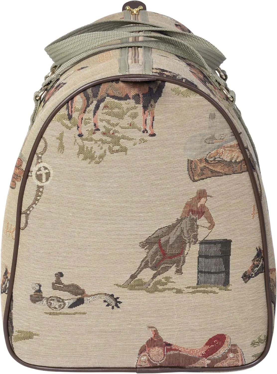 Huntley Equestrian 02135 Western Tapestry English Design Duffle Bag Lightweight Patterned Cotton Heavy Duty Handles Center Zipper Reinforced Bottom Durable & Long Lasting