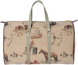 Huntley Equestrian 02135 Western Tapestry English Design Duffle Bag Lightweight Patterned Cotton Heavy Duty Handles Center Zipper Reinforced Bottom Durable & Long Lasting