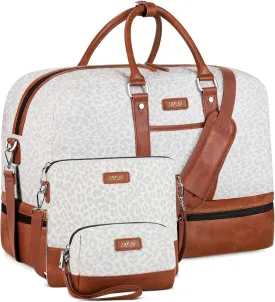 IBFUN Weekender Bags for Women, Large Overnight Bag Canvas Travel Duffel Bag Carry On Tote with Shoe Compartment 21" 3Pcs Set