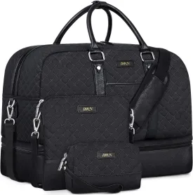 IBFUN Weekender Bags for Women, Large Overnight Bag Canvas Travel Duffel Bag Carry On Tote with Shoe Compartment 21" 3Pcs Set