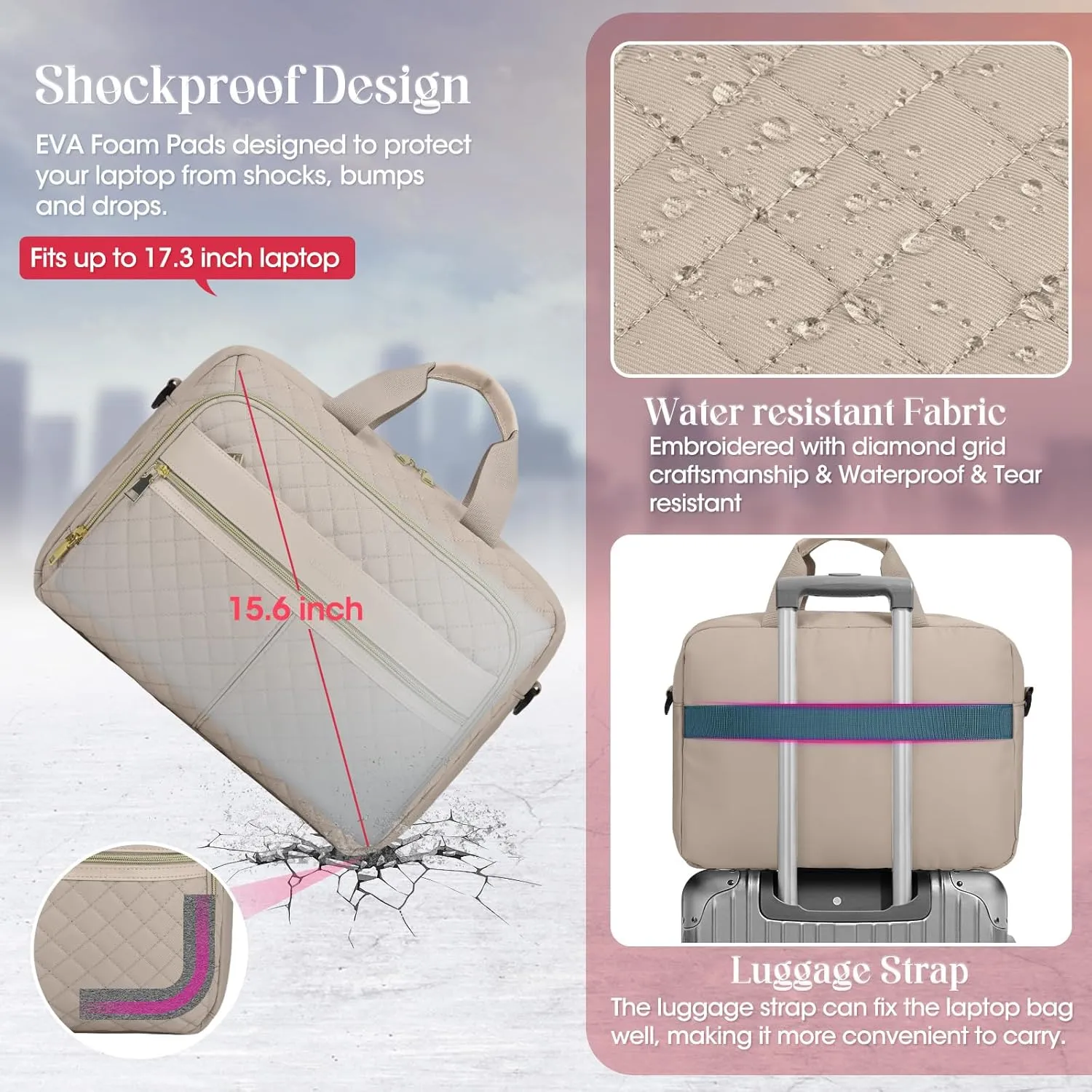 IGOLUMON Laptop Bag 15.6 Inch Laptop Briefcase for Women Men Waterproof Shoulder Computer Messenger Bag Large Laptop Bag Business Office Work Travel College, Khaki