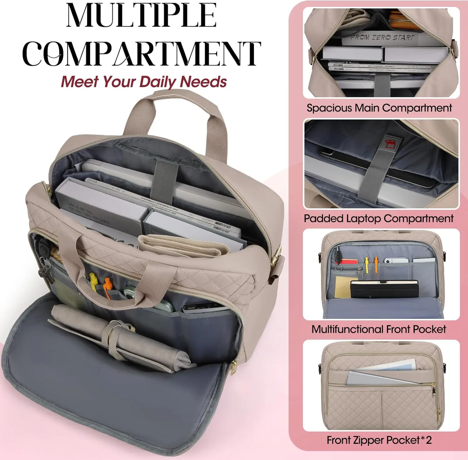 IGOLUMON Laptop Bag 15.6 Inch Laptop Briefcase for Women Men Waterproof Shoulder Computer Messenger Bag Large Laptop Bag Business Office Work Travel College, Khaki