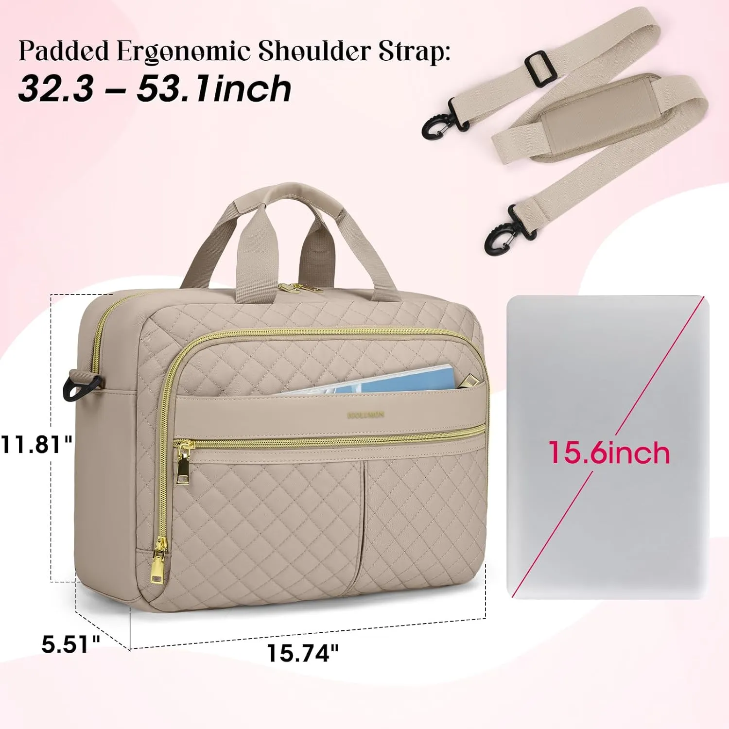 IGOLUMON Laptop Bag 15.6 Inch Laptop Briefcase for Women Men Waterproof Shoulder Computer Messenger Bag Large Laptop Bag Business Office Work Travel College, Khaki