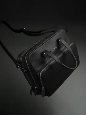 Italian Milled Leather Jet Black Slim Laptop Bag