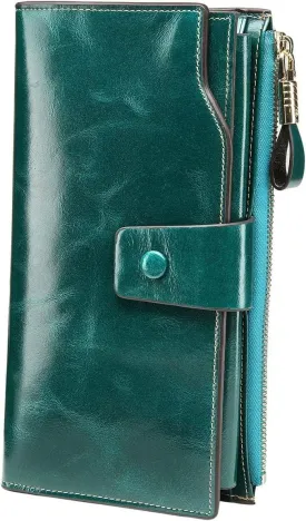 Itslife Women's RFID Blocking Large Capacity Luxury Wax Genuine Leather Clutch Wallet Ladies Card holder