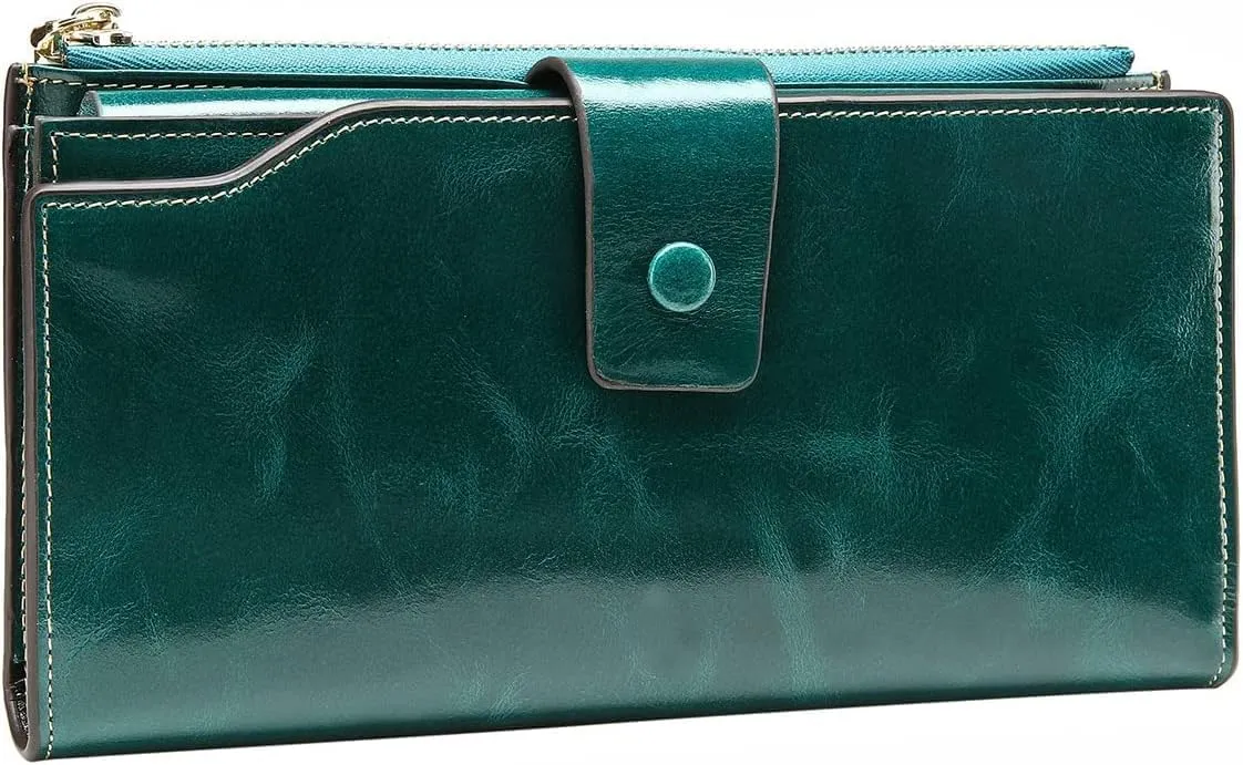 Itslife Women's RFID Blocking Large Capacity Luxury Wax Genuine Leather Clutch Wallet Ladies Card holder