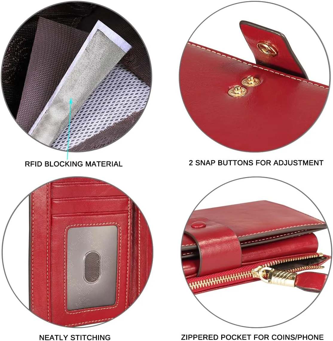 Itslife Womens Wallet RFID Blocking Large Capacity Luxury Wax Genuine Leather Wallets Clutch Wallet Ladies Card holder, Red