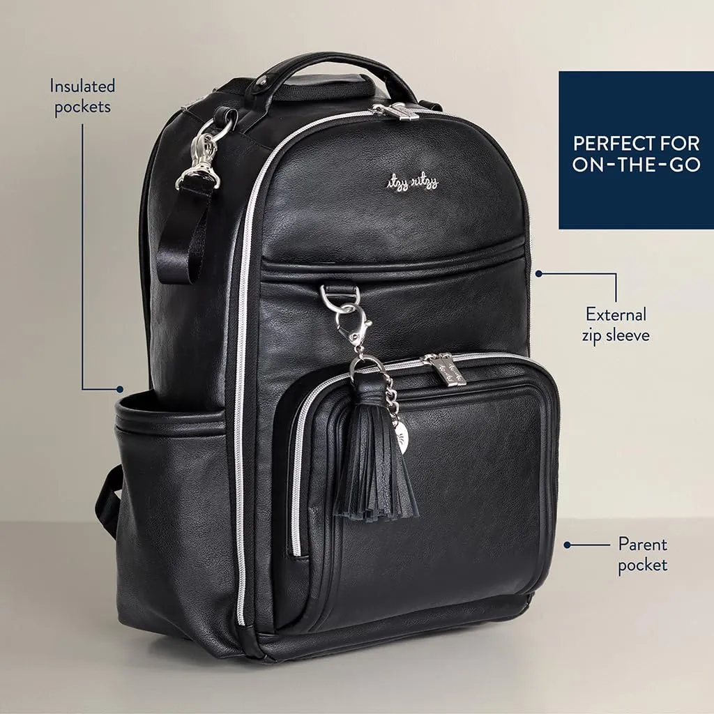 Itzy Ritzy Diaper Bag Backpack  Large Capacity Boss Plus Baby Backpack Diaper Bag Featuring 19 Pockets, Changing Pad, Stroller Clips, and Comfortable Backpack Straps, Black with Silver Hardware