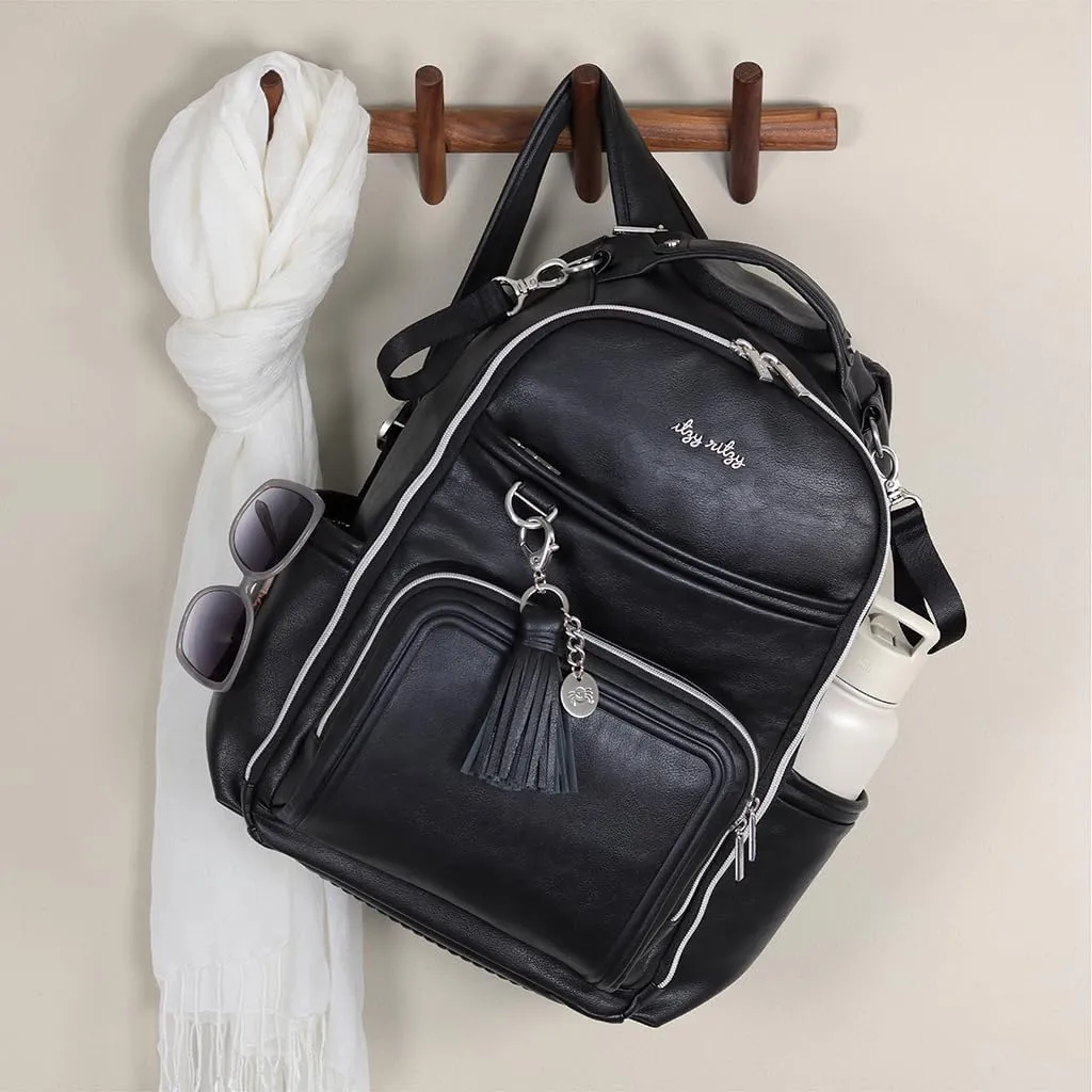 Itzy Ritzy Diaper Bag Backpack  Large Capacity Boss Plus Baby Backpack Diaper Bag Featuring 19 Pockets, Changing Pad, Stroller Clips, and Comfortable Backpack Straps, Black with Silver Hardware