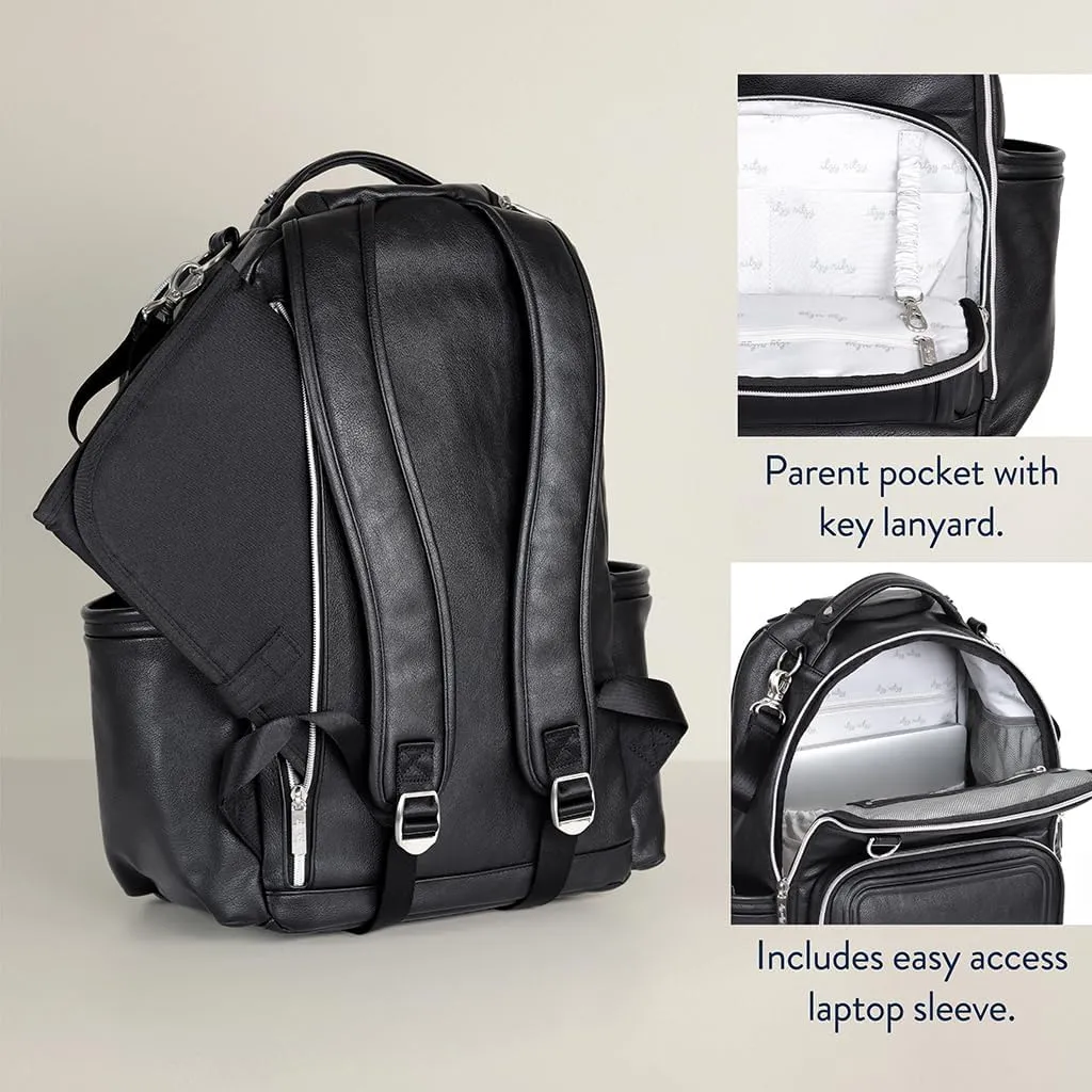Itzy Ritzy Diaper Bag Backpack  Large Capacity Boss Plus Baby Backpack Diaper Bag Featuring 19 Pockets, Changing Pad, Stroller Clips, and Comfortable Backpack Straps, Black with Silver Hardware