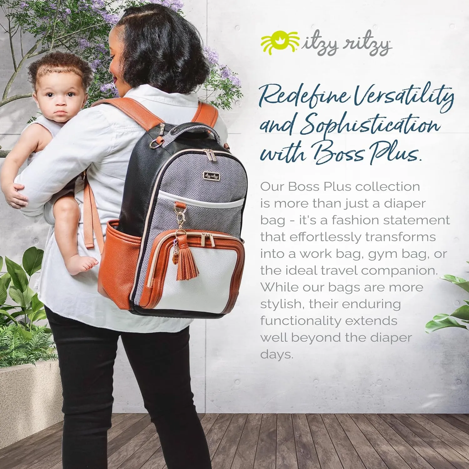 Itzy Ritzy Diaper Bag Backpack  Large Capacity Boss Plus Baby Backpack Diaper Bag Featuring 19 Pockets, Changing Pad, Stroller Clips, and Comfortable Backpack Straps, Coffee & Cream Boss Plus