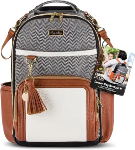 Itzy Ritzy Diaper Bag Backpack  Large Capacity Boss Plus Baby Backpack Diaper Bag Featuring 19 Pockets, Changing Pad, Stroller Clips, and Comfortable Backpack Straps, Coffee & Cream Boss Plus