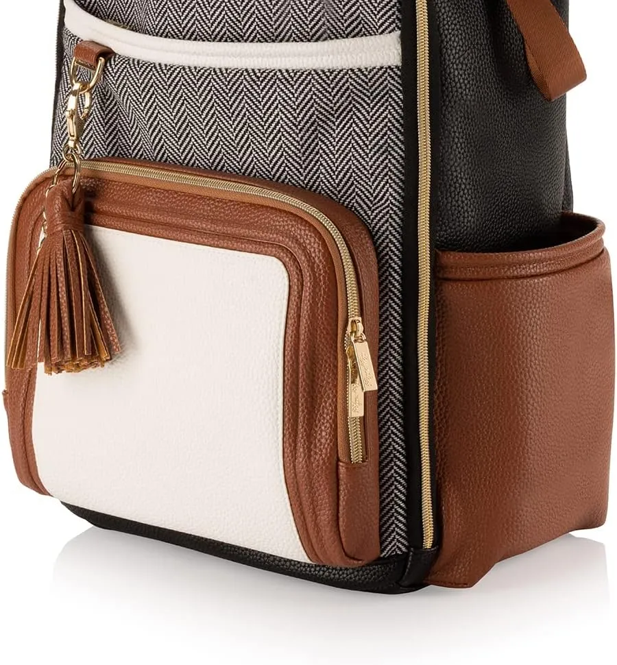 Itzy Ritzy Diaper Bag Backpack  Large Capacity Boss Plus Baby Backpack Diaper Bag Featuring 19 Pockets, Changing Pad, Stroller Clips, and Comfortable Backpack Straps, Coffee & Cream Boss Plus