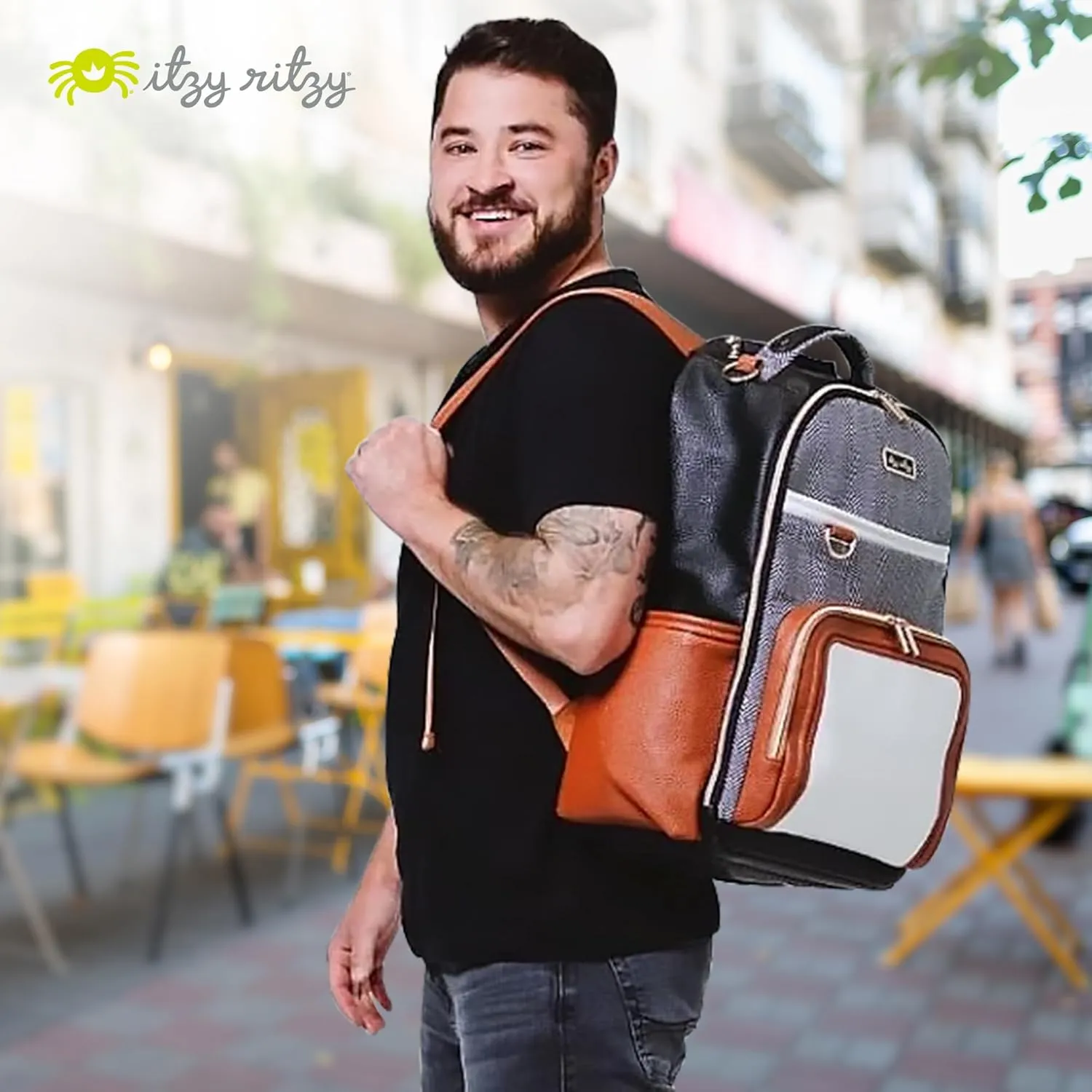 Itzy Ritzy Diaper Bag Backpack  Large Capacity Boss Plus Baby Backpack Diaper Bag Featuring 19 Pockets, Changing Pad, Stroller Clips, and Comfortable Backpack Straps, Coffee & Cream Boss Plus