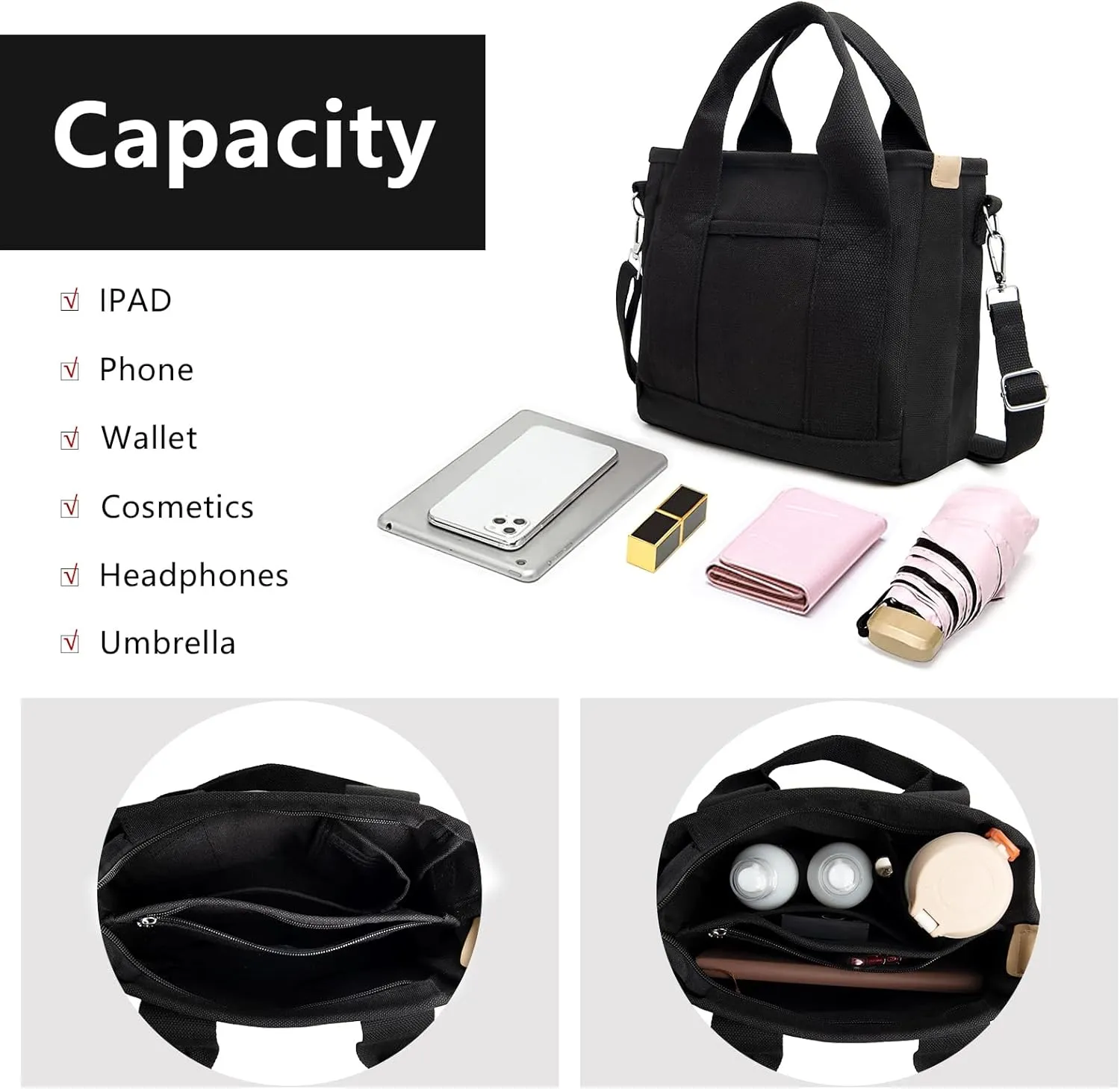 IwIeIaIrI Canvas Tote Bag for Women with Multi Pockets,Trendy Shoulder Handbag with Compartments for shopping,Work,Beach